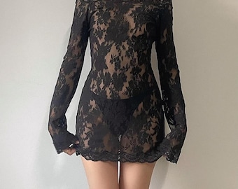 Vintage VS Black Lace Sheer Mini Dress (M-L)