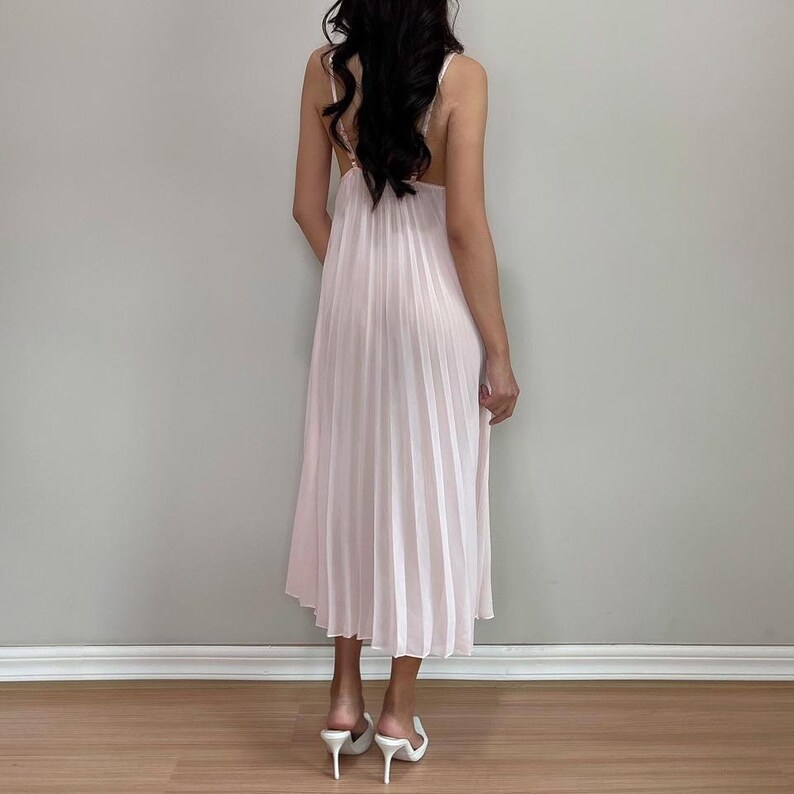 Pleated Bodice Chiffon Long Dresses with Slit Candy Pink