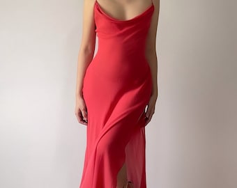 Vintage Victoria's Secret jaren 2000 rode zijden onderjurk van chiffon (XS–S)
