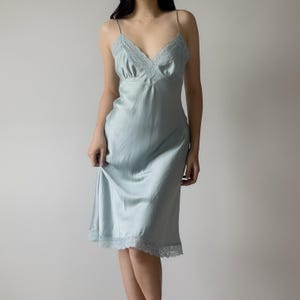 Vintage 2000s Dusty Blue Silk Slip Dress (Small)