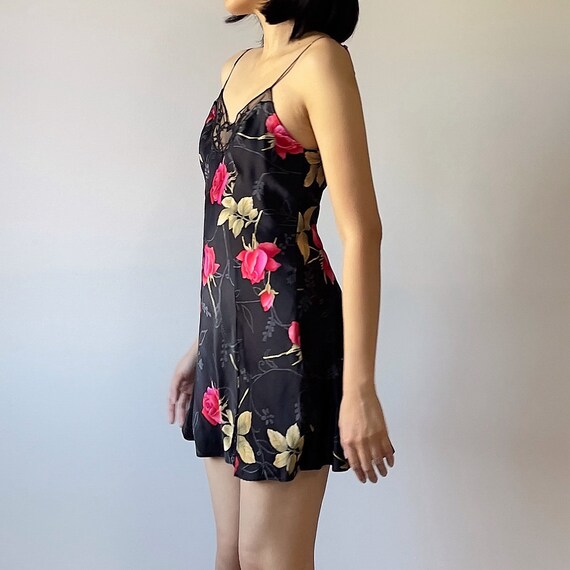 Vintage VS Black Floral Silk Mini Dress (XS) - image 6