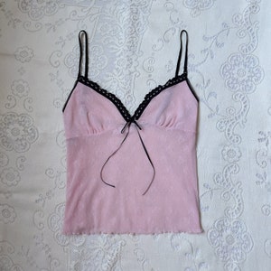 Vintage Y2K Pink Mesh Semi-Sheer Camisole (Large)