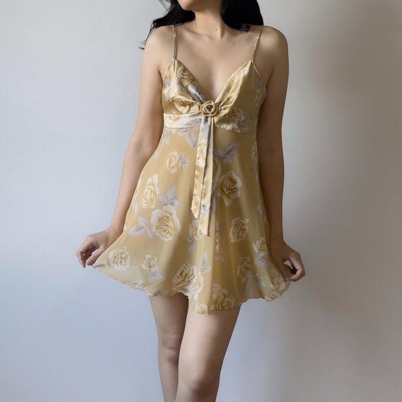 Vintage Victoria's Secret 1990s Dusty Golden Yellow Floral Satin & Chiffon Mini Slip Dress (S) - Etsy Israel Vintage Victoria's Secret 1990s Dusty Golden Yellow Floral Satin & Chiffon Mini Slip Dress (S) - Etsy Israel