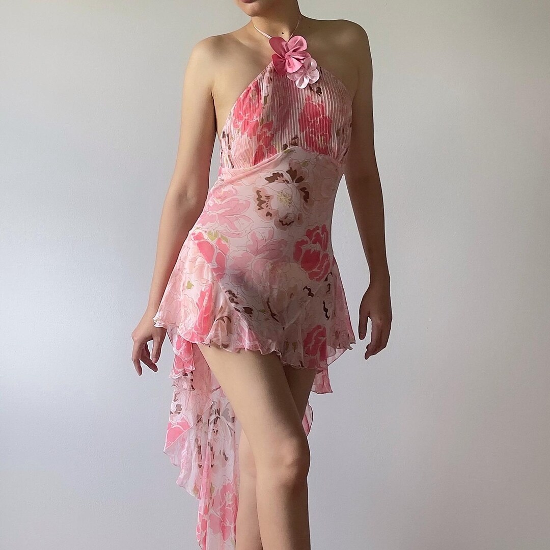 Lace and Chiffon Dresses with Open Back Candy Pink