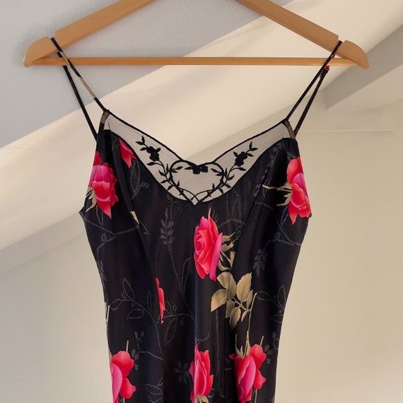 Vintage VS Black Floral Silk Mini Dress (XS) - image 9