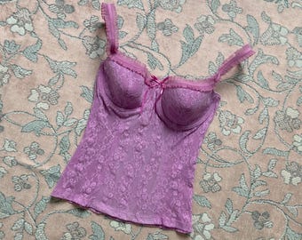 Vintage Victoria’s Secret 2000s Purple Floral Lace Bustier (S–M)