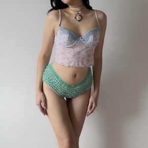 Vintage Y2K Blue Floral Mesh Underwire Camisole (34B/32C)