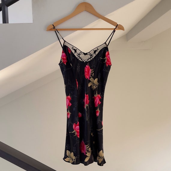 Vintage VS Black Floral Silk Mini Dress (XS) - image 8