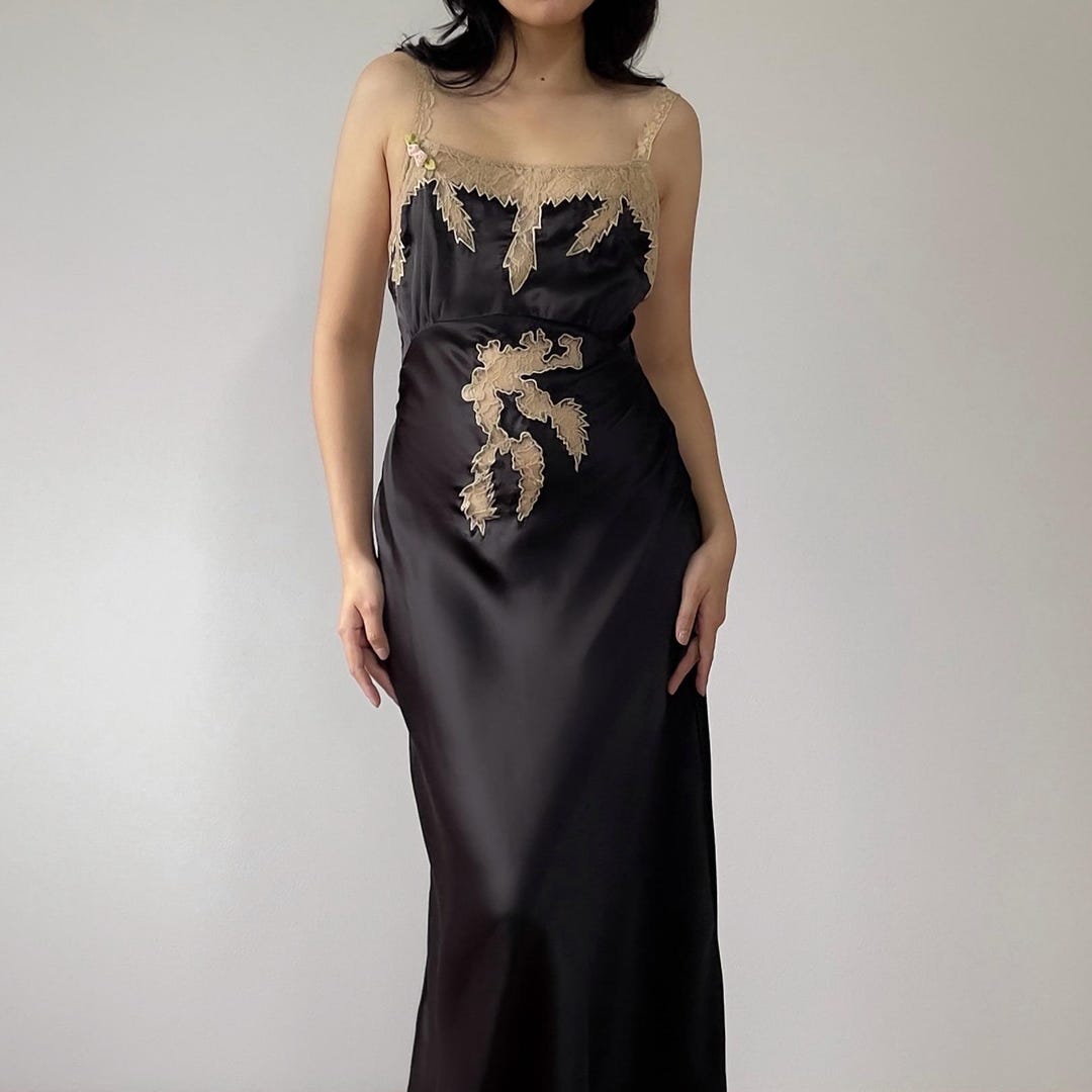 Lace Slip On Gown With Strappy Front Detail, Adjustable Straps And Matching G-string Included