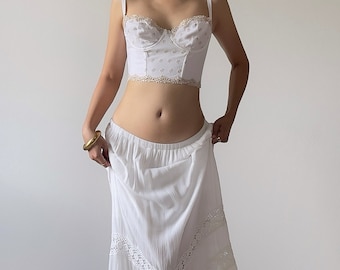 Bustier vintage de Victoria's Secret de los años 90, blanco, de algodón bordado (talla 34B/32C)