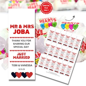 Personalised mini love heart sweets, birthday favours ,wedding, party favours, digital download, mini love heart sweets,