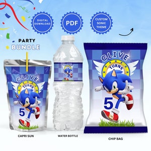 Personalised chip bags for birthday, birthday favours, chip bags, sonic theme, party favours, digital download, sonic chip bags