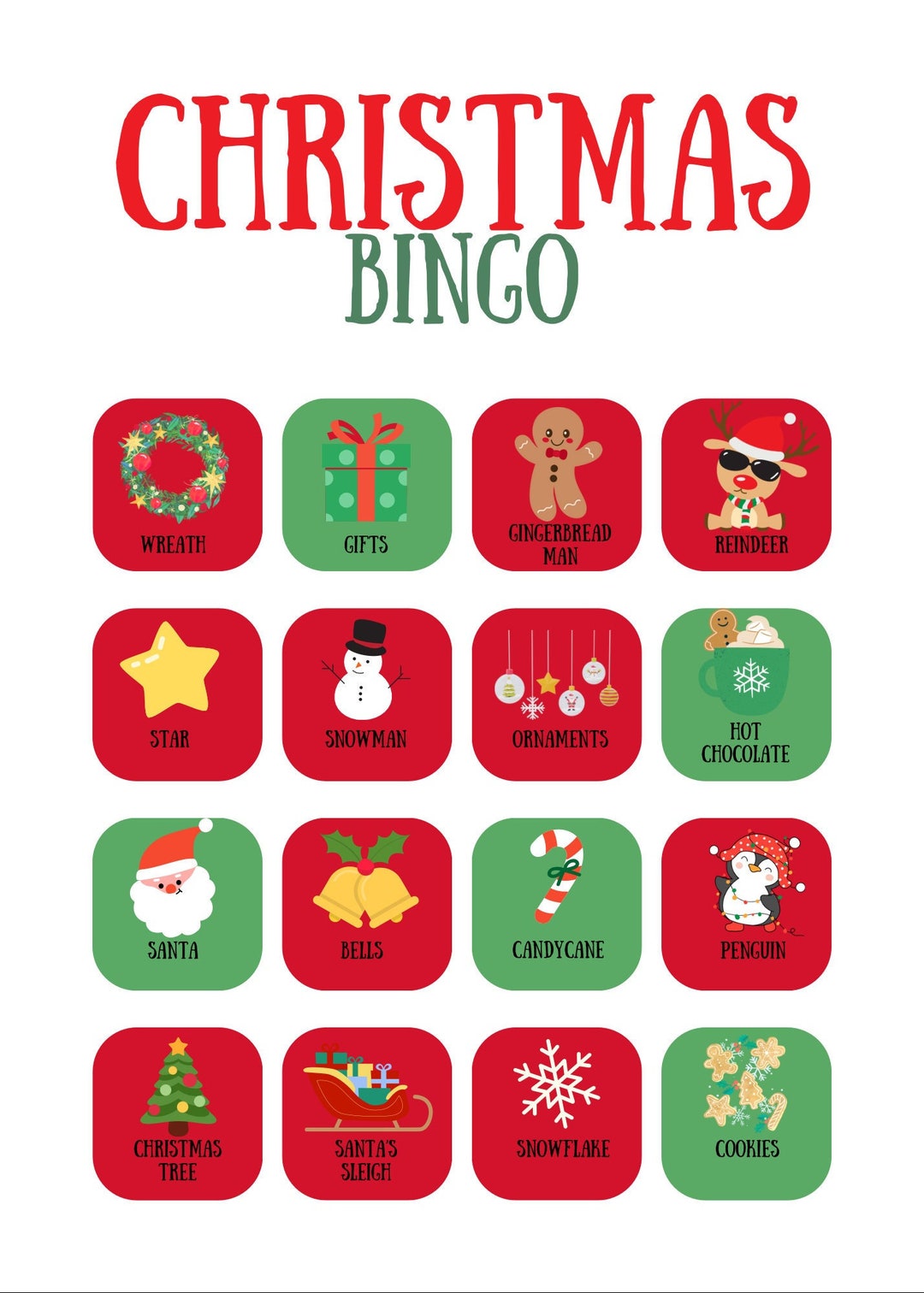 Printable Christmas Bingo Games Christmas Activing for Kids Etsy