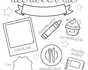 All About Me Printable Worksheet: First Day School Activity Coloring Pages (Digital Download)