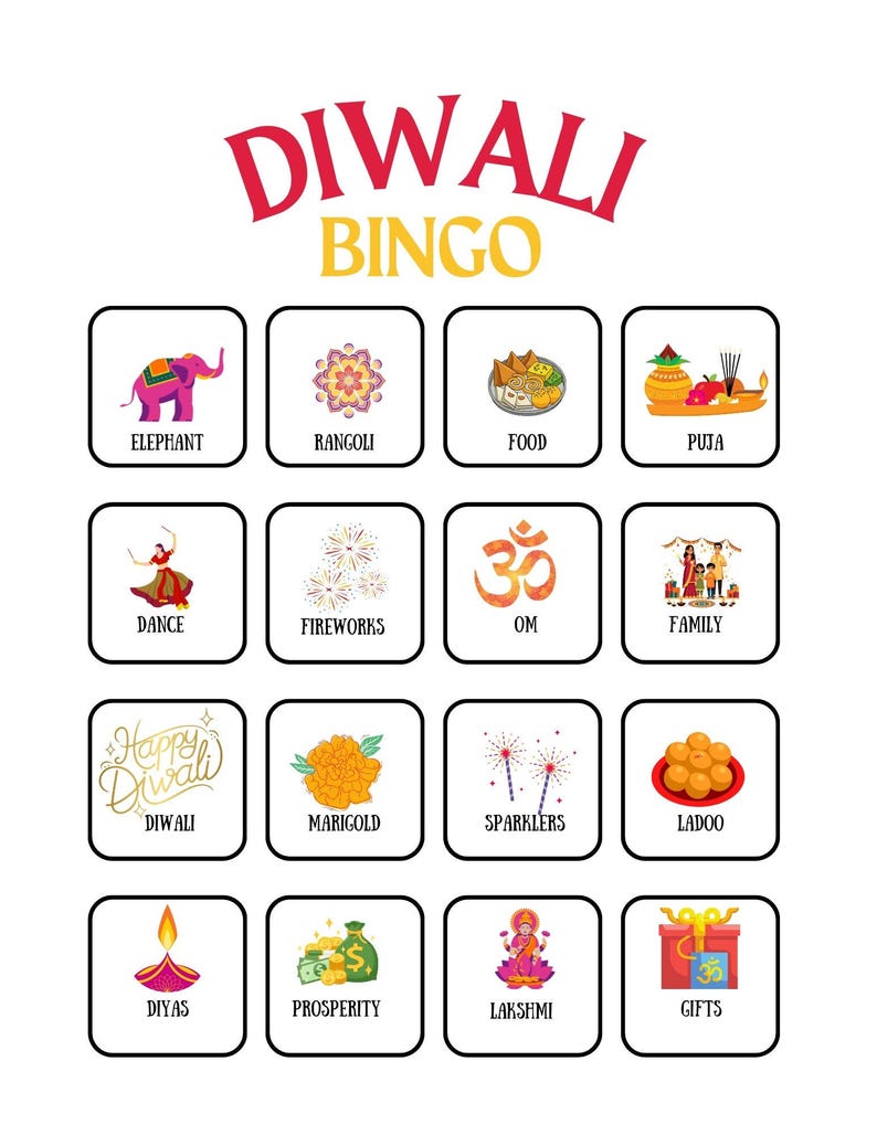 Diwali Printable Games, Diwali Printable Bingo Printable Diwali Bingo ...