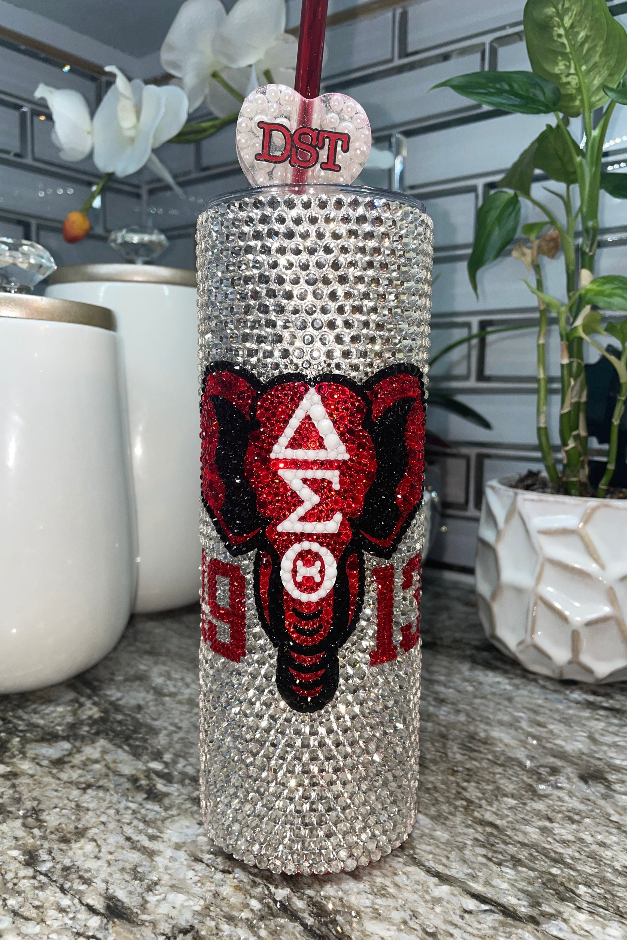 Personalized Delta Sigma Theta bling tumbler-DST-Custom rhinestone tumbler-Devastating Divas-1913 Lady Fortitude-Sorority Gifts for Her