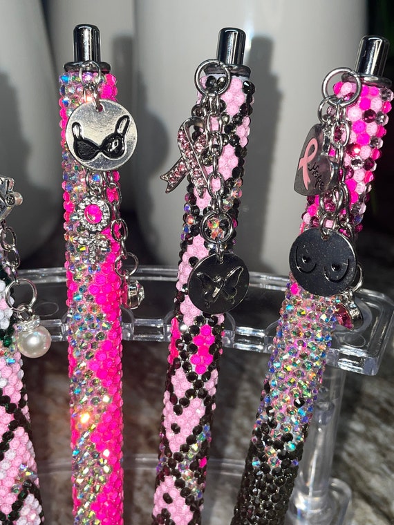 Qilery 24 Sets Breast Cancer Awareness Beadable Pens Kit - With Pink Beads, Pendants & Tassels