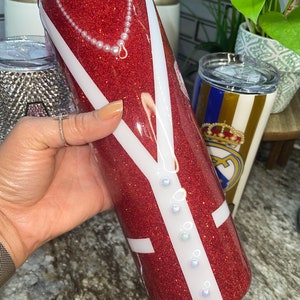 Delta Sigma Theta Personalized Cardigan Tumbler-Rhinestone Tumbler-Lady Fortitude-DST-Redz-Custom resin-Glitter tumbler
