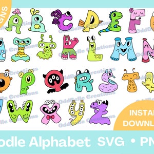 Doodle SVG, Doodle Alphabet, Doodle Cut Files, Alphabet Clipart, Cartoon Alphabet, Cartoon Font, Cute and Quirky Letters, Instant Download