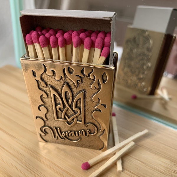 Bronze MATCHBOX holder with UKRAINIAN pattern. An amazing GIFT for any occasion. Pocket Matchbox Holder.