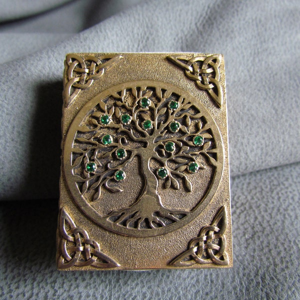 Bronze MATCHBOX cover with Scandinavian pattern. The Tree of life. The Fruit Tree. Pocket Matchbox Holder. Gorgeous Gift.