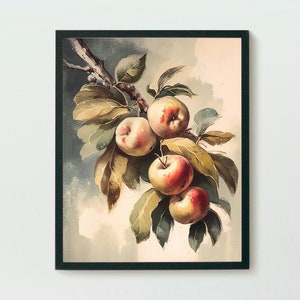 Vintage still life printable wall art, apple print, rustic fruit painting
