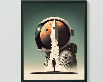 Astronaut Wall Art, Vintage space astronaut poster, Spacecraft, NASA