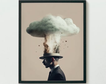 Surrealism wall art- Blow my mind, surreal collage poster, digital art print