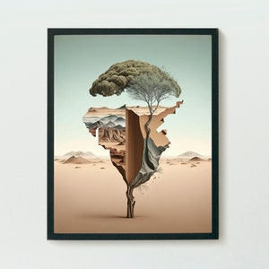 Cartel digital Surreal Tree of Life - arte de collage imprimible - decoración de la pared de la naturaleza - descarga instantánea