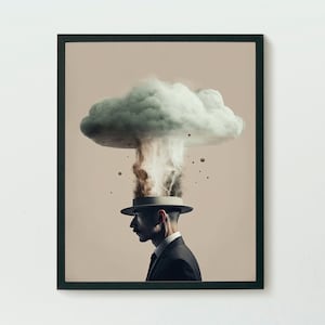 Surrealism wall art- Blow my mind, surreal collage poster, digital art print