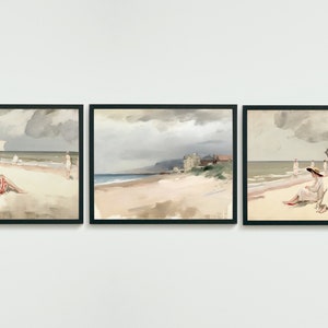 Seascape paintings bundle set of 3 - digital download vintage ocean wall art - coastal oil painting - gallery wall set