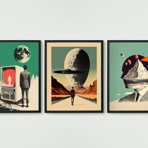 Bundle set of 3 - sci-fi surreal posters - printable wall art - digital prints - instant download