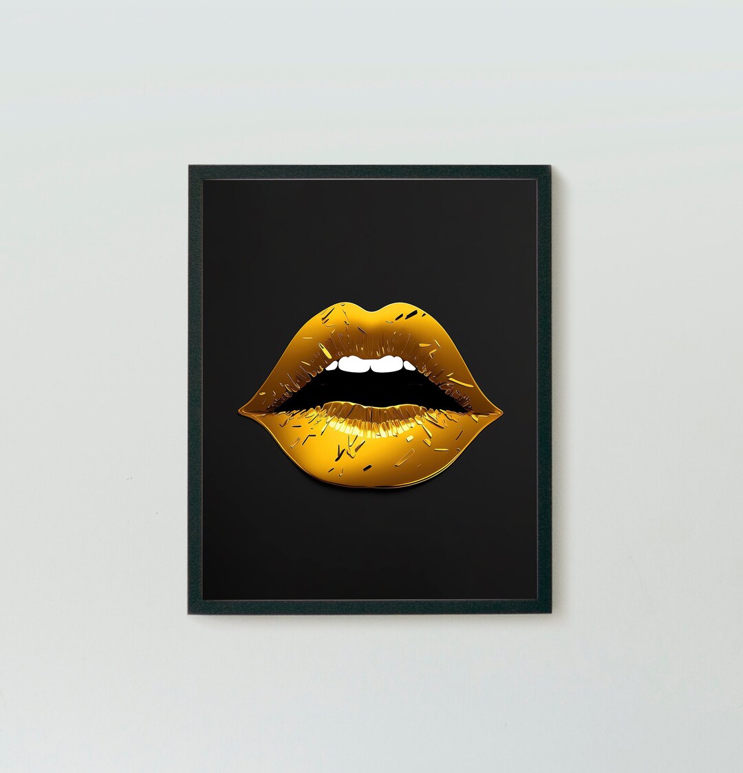 Gold Lips Wall Art With Black Background Lip Print Fashion - Etsy