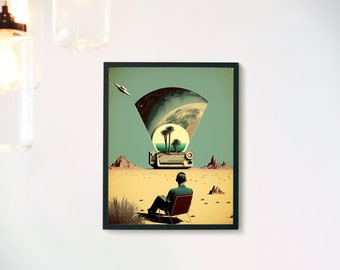 Vintage Framed Print , Surreal Wall Art , Vintage Car , Cosmic