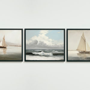 Vintage Nautical gallery wall print set of 3 - neutral coastal home decor - printable oil painting downloadable poster