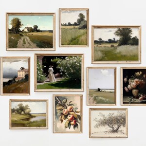 Vintage europäische Kunst - druckbares Galerie-Set von 10 - Französische Landschafts-Stillleben Blumenbilder