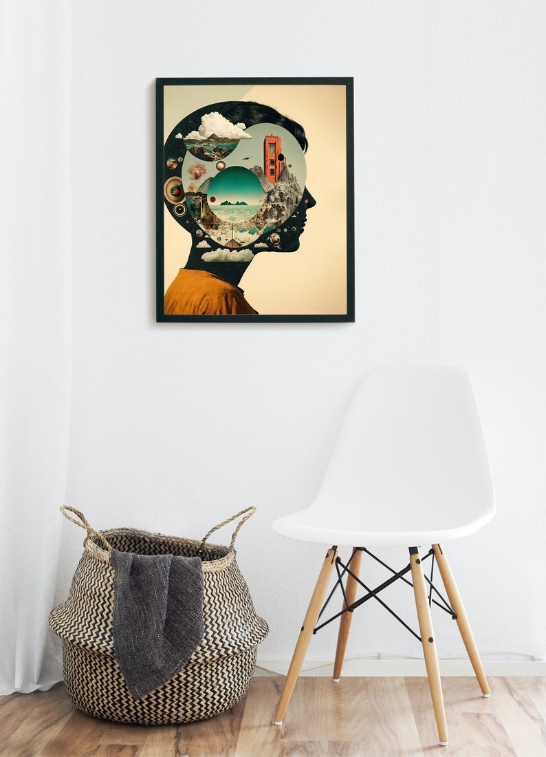 Surrealism Wall Art, Retro Collage Art, Vintage Wall Art, Retro ...