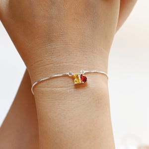 Custom Baguette Birthstone Bracelet,2 Birthstones Bracelet,Graduation Gift,Birthday Gift,Mothers Day Gift for Her,Couples Gift,Family Gift