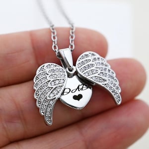 Personalize Heart Name Necklace,Hidden Name Guardian Angel Wing Necklace,Secret Message Necklace,Grieving Gift,Gift For Her,Remembrance Gift