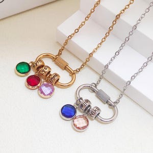 Collar con nombre grabado personalizado, collar con piedra de nacimiento de oro, collar con nombre con piedra de nacimiento, regalo de Navidad, regalo de cumpleaños para ella, regalo del día de la madre