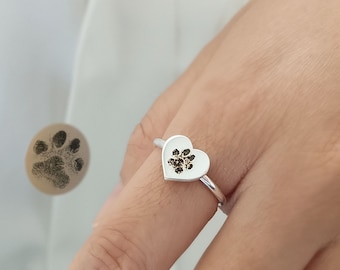 Herz Pfotenabdruck Ring, Personalisierter Haustier Ring, Haustier Erinnerungsgeschenk, Echter Haustier Abdruck Ring, Geschenk für Tierliebhaber