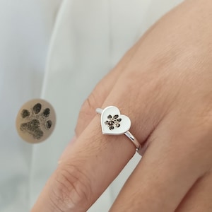 Heart Paw Print Ring, Custom Paw Print Ring, Personalized Pet Ring,  Pet Memorial Gift, Actual Pet Print Ring, Gift For Pet Lover