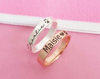 Actual Pet Paw Print Ring,Custom Pet Ring,Pet Name Ring,Pet Memorial Gifts,Cat Paw Dog Paw Ring,Pet Jewelry,Gifts for Her