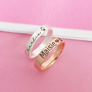 Echter Haustier Pfotenabdruck Ring,Tier Haustier Ring,Tier Name Ring,Haustier Erinnerung Geschenke,Katzen Pfote Hund Pfote Ring,Haustier Schmuck,Geschenk für Sie