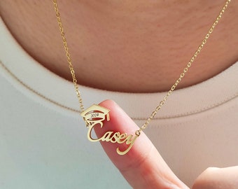 Personalized Graduation Necklace,Custom Logo Necklace,Gold Name Necklace,High School, College Graduation Gift,Name Grad Cap Jewelry for Her