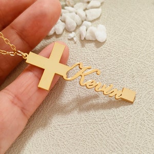 Personalize Cross Name Necklace,Christian Religious Gift For Her,Baptism Gift,Gold Name Necklace,Christma gift,Dainty Cross Pendant Necklace