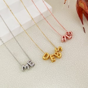 Collar con letras 3D personalizado, collar con nombre de burbuja dorada, collar con nombre en forma de globo, collar con inicial de globo, regalo de cumpleaños para ella, regalo del día de la madre
