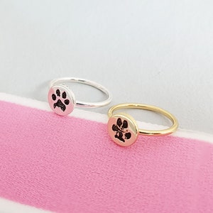 Actual Pet Paw Print Ring,Custom Pet Ring,Pet Memorial Gifts,Dog Paw Ring,Signet Ring,Gifts for Dog Lovers