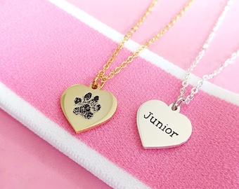 Actual Paw Print Necklace,Custom Paw Print Necklace,Pet Memorial Gifts,Cat Paw,Dog Paw,Heart Pet Paw Print Necklace