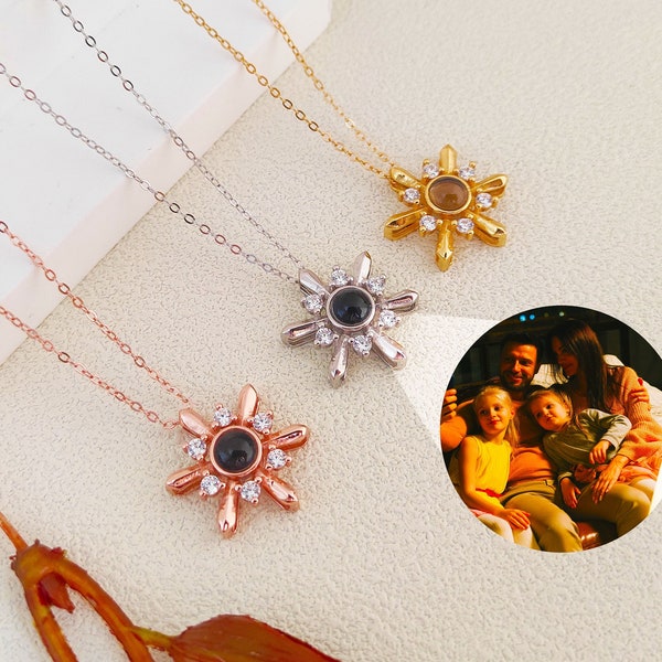 Personalize Sun Photo Projection Necklace,Photo necklace,Dainty Snowflake Necklace,pet photo gift,Christmas Gift For Women,Graduate Necklace